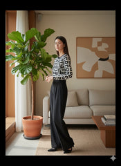 AD  Vintage Geometric Pattern Women Slim Cardigan