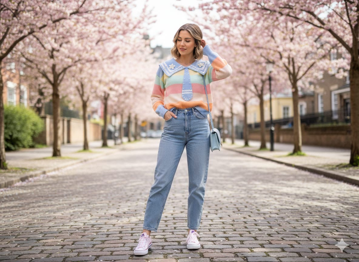 AD Student Doll Collar Multiple Blue Top