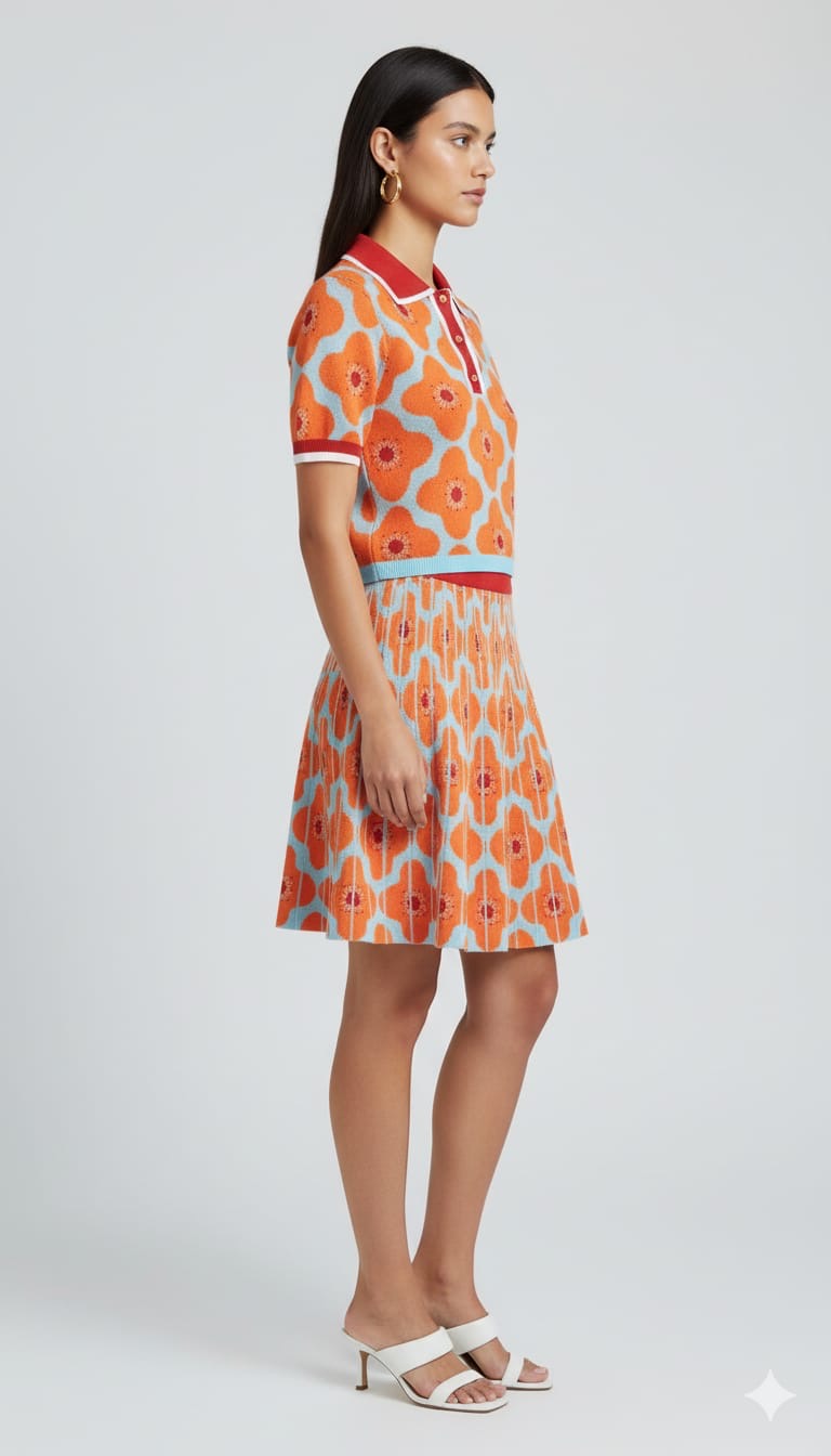 ADL Vintage Retro Floral Geometric Print 2 Pcs Set