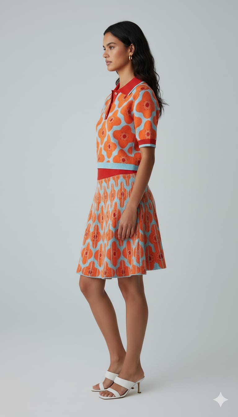 ADL Vintage Retro Floral Geometric Print 2 Pcs Set