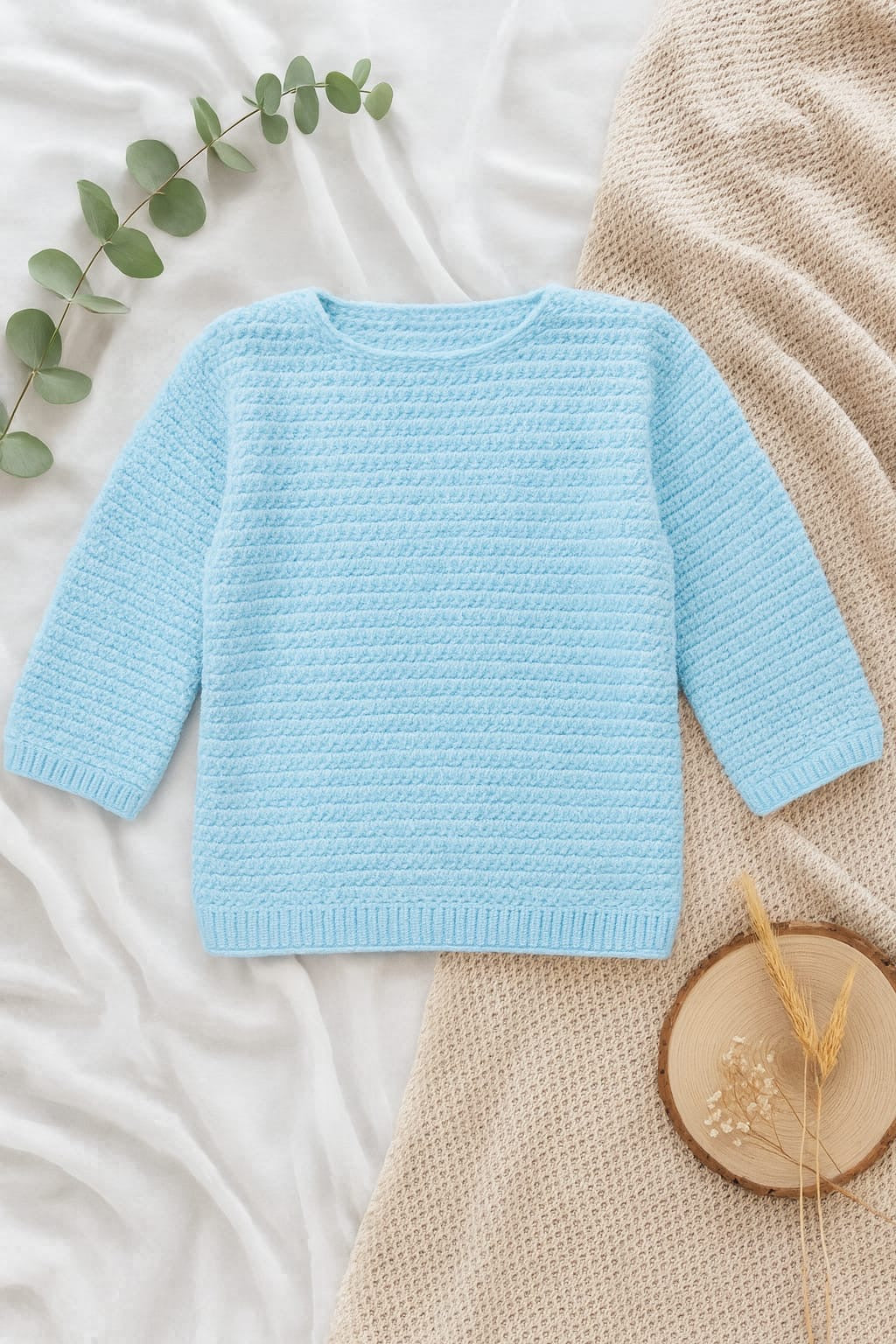 AD High-Quality Oversized Textured Knit Sweater Top in Blue