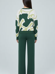 AD Cosy Contrast Colour Printed Knitted 2 pieces Women Pant set in army green