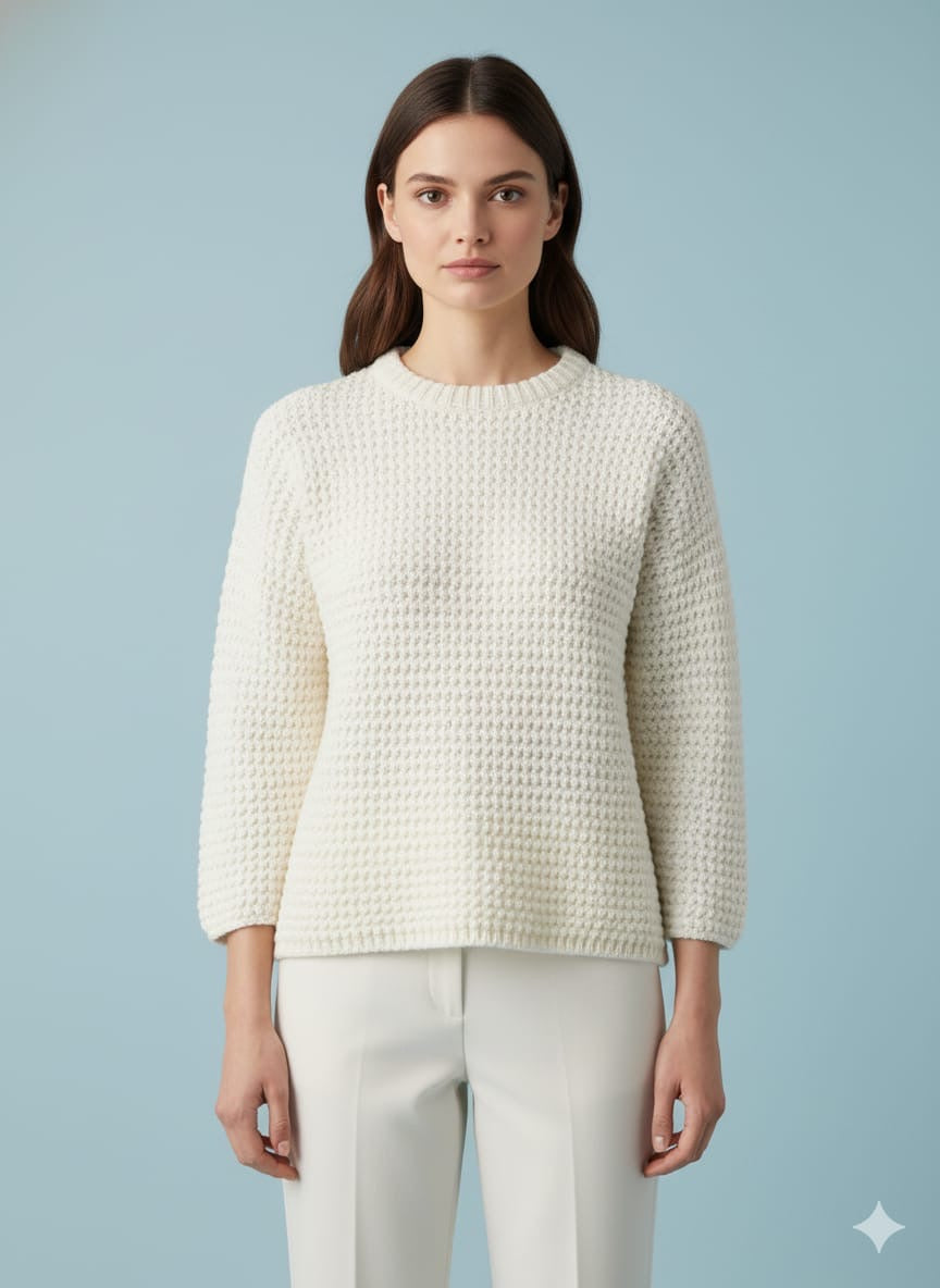 AD High-Quality Oversized Textured Knit Sweater Top in Cream