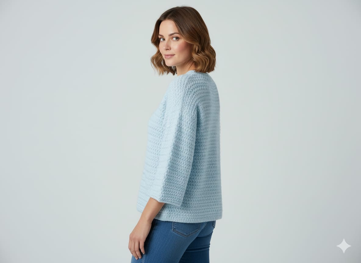 AD High-Quality Oversized Textured Knit Sweater Top in Blue