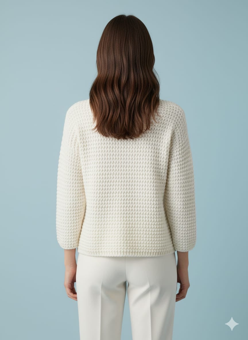 AD High-Quality Oversized Textured Knit Sweater Top in Cream